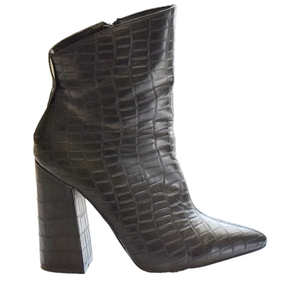 Nasty Gal Faux Black Patent Leather Croc  Ankle Boots